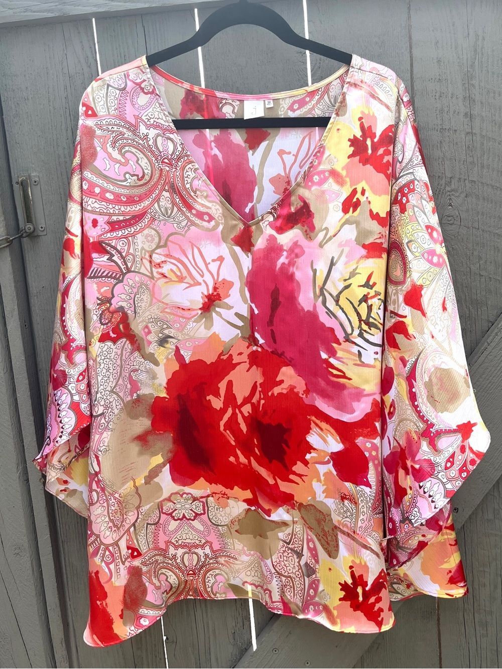 Jones New York V-Neck Kimono Sleeve Tunic Blouse Pink Coral Size 3X - Picture 2 of 10